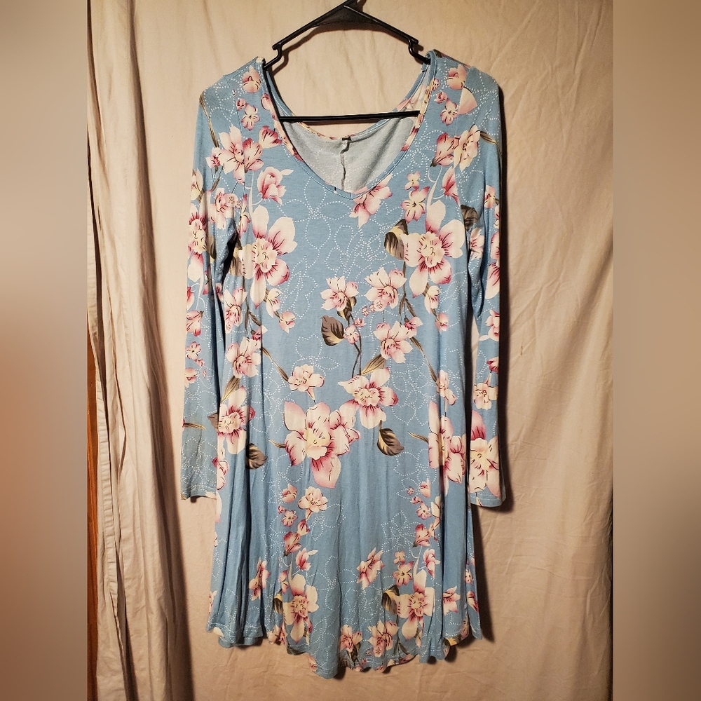 Stretchy Floral Blue Dress